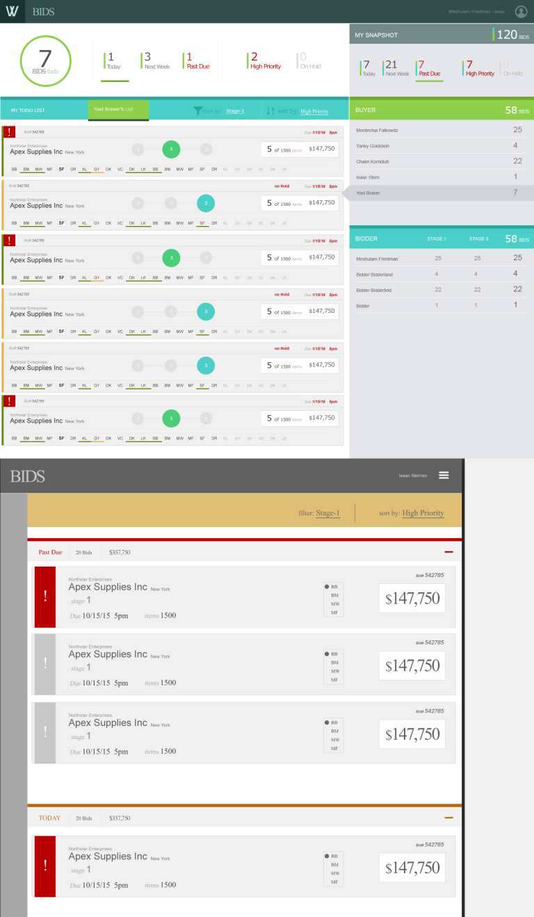 Two final B&H Bids to-do interface versions for buyer workflow