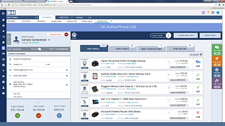B&H Salesforce workspace showing customer information and open order activity