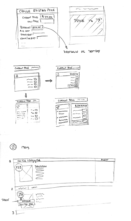 B&H Bids buyer workflow sketches exploring buyer ordering, visibility, and status