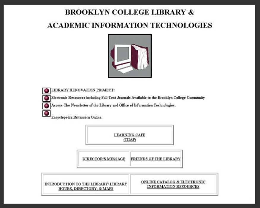Original combined Brooklyn College Library and Academic Information Technologies site before redesign